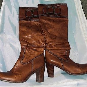 Coach Meredith Tall Logo Knee High Slouchy Cognac Boots in Brown size 6.5